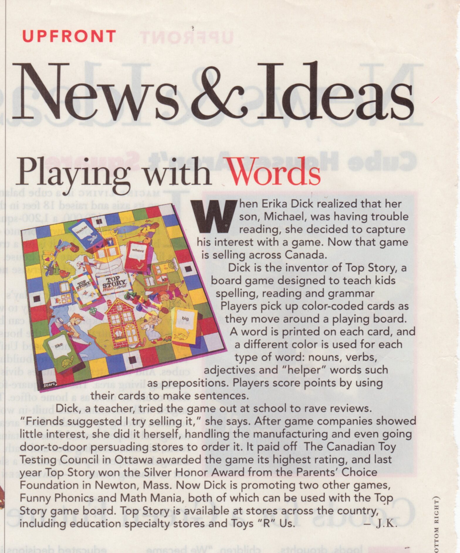 article about Top Story the sentence board game